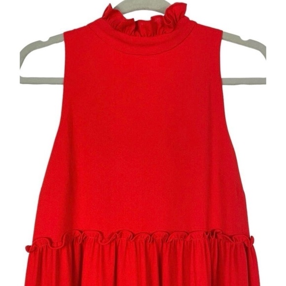 Elliatt Women's Red Sonnet Tiered Ruffle Mock Neck Mini Dress M Wedding Guest - Picture 3 of 10